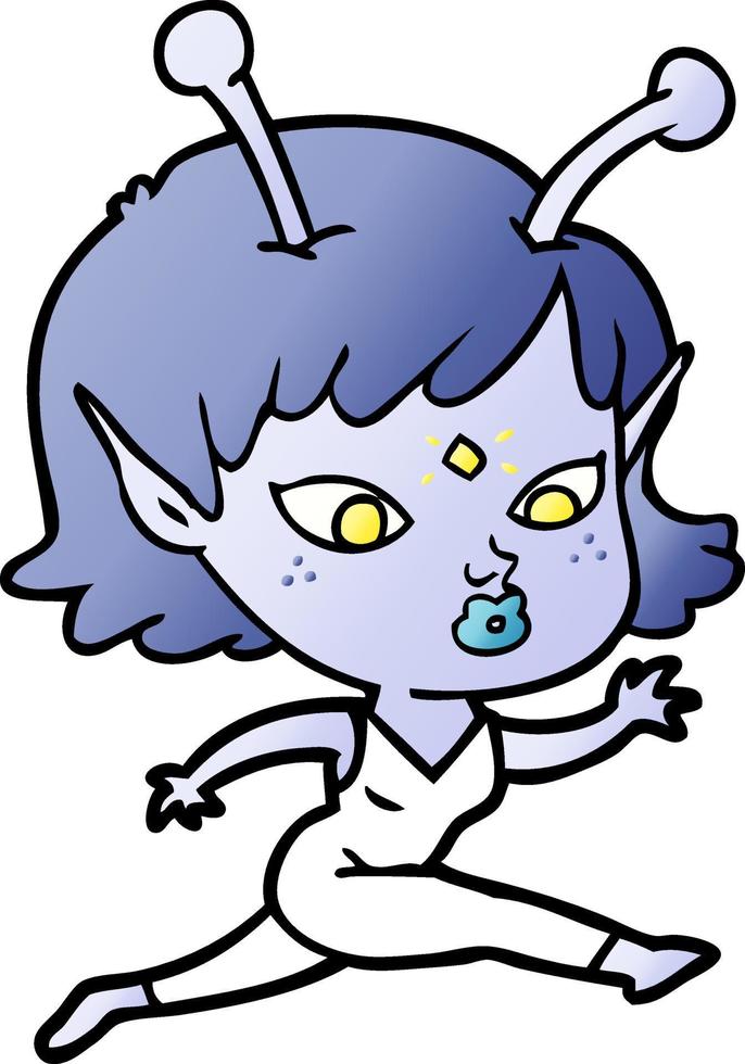 linda chica alienígena de dibujos animados corriendo vector