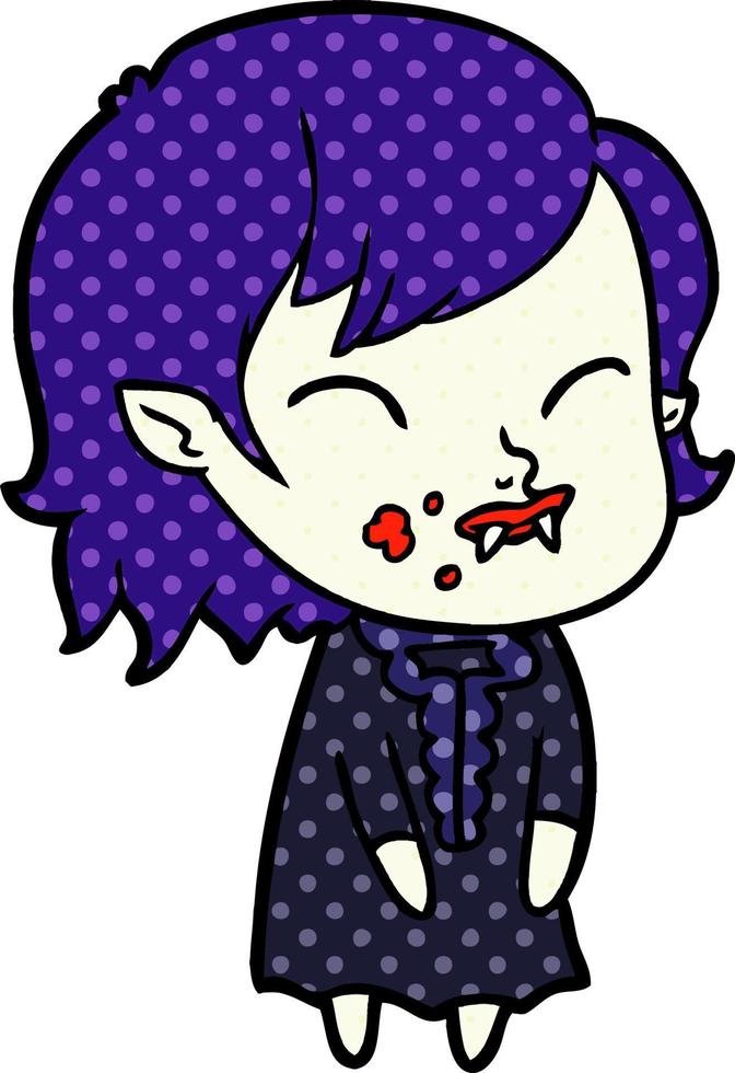 cartoon vampire girl with blood on cheek vector