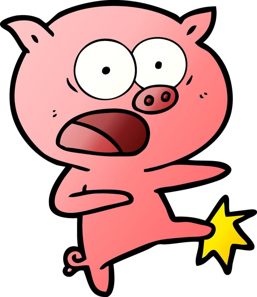 cartoon pig shouting and kicking vector