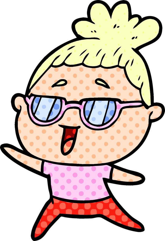 mujer feliz de dibujos animados con gafas vector