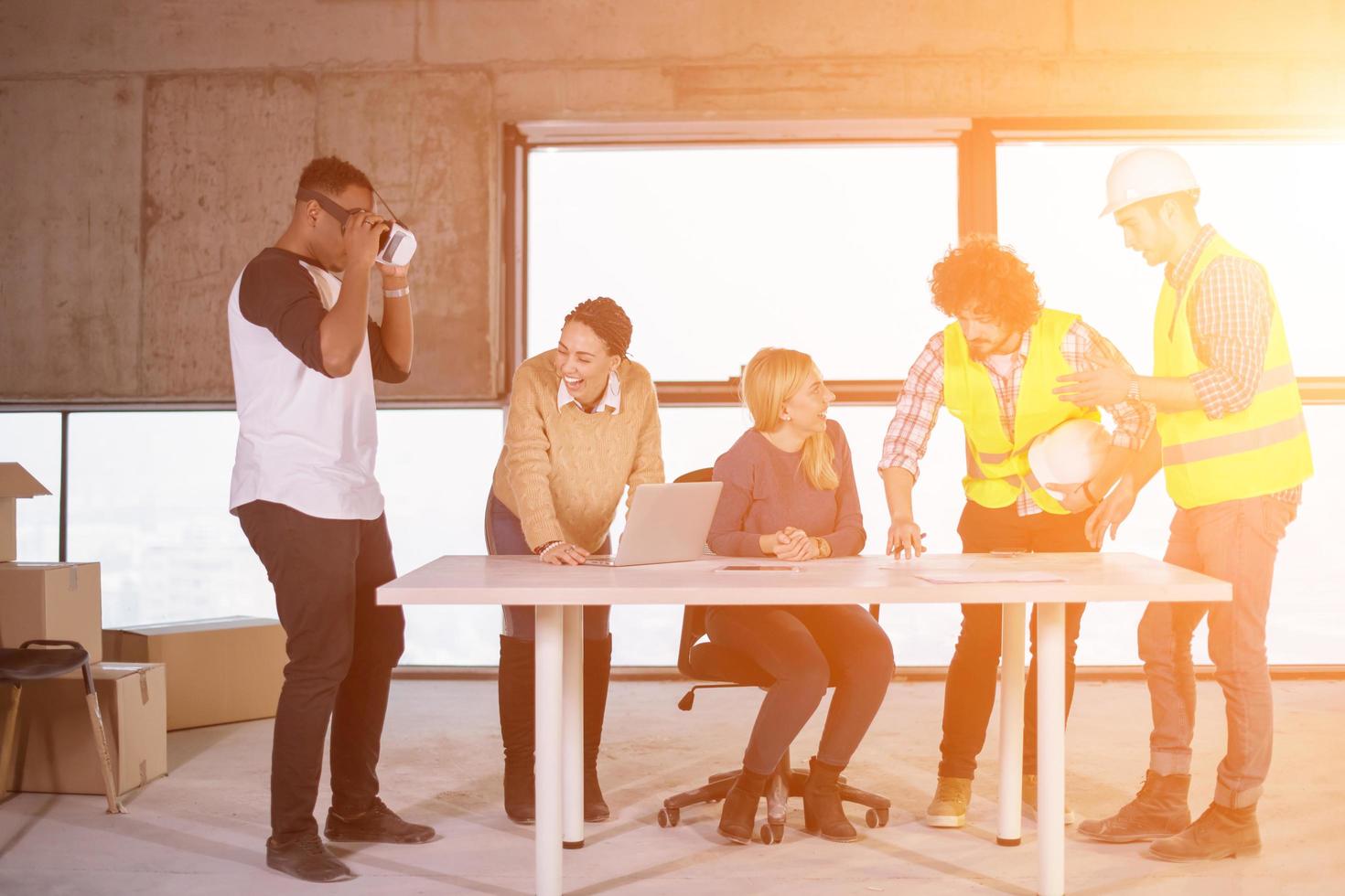 group of multiethnic business people on construction site photo