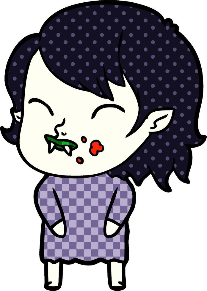 cartoon vampire girl with blood on cheek vector