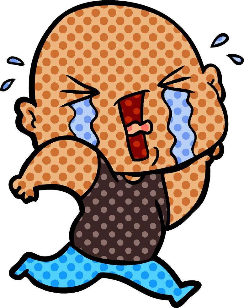 cartoon crying bald man vector