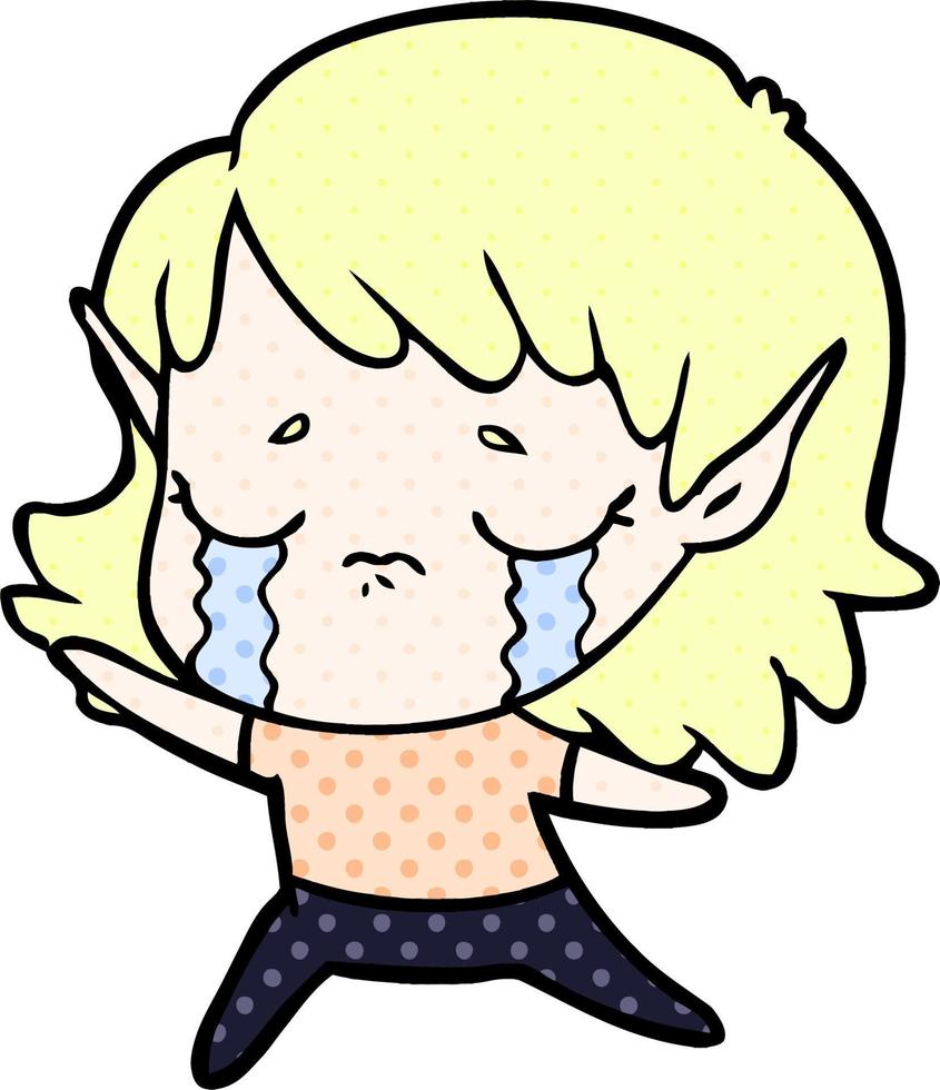 niña elfa llorando de dibujos animados vector