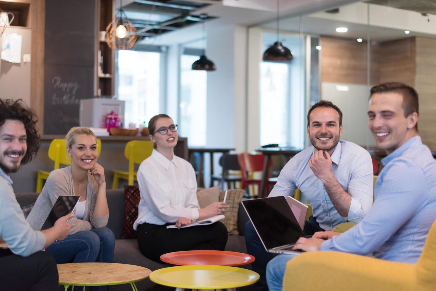 Startup Business Team At A Meeting at modern office building photo