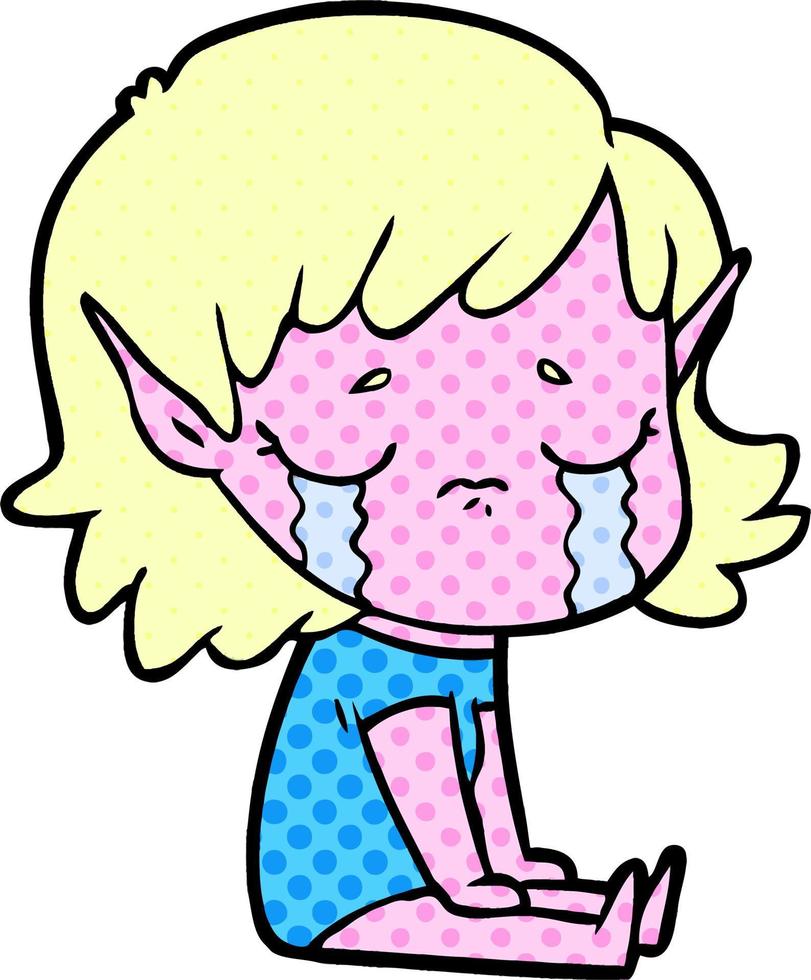 cartoon crying elf girl vector