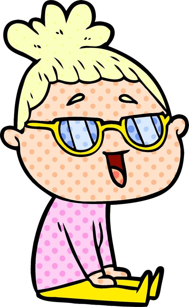 cartoon happy woman wearing spectacles vector