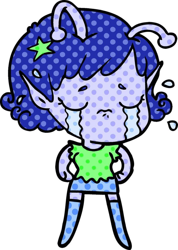 cartoon crying alien girl vector