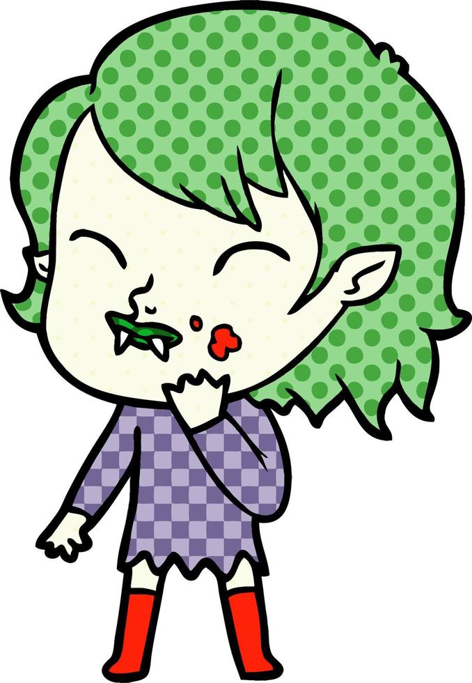 cartoon vampire girl with blood on cheek vector