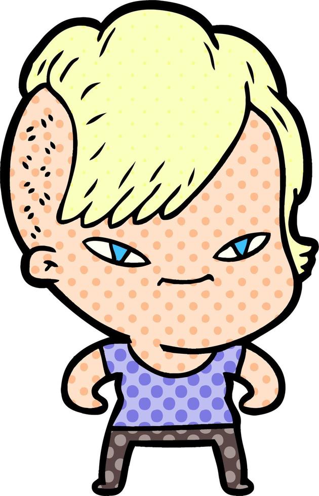 cute cartoon girl with hipster haircut vector