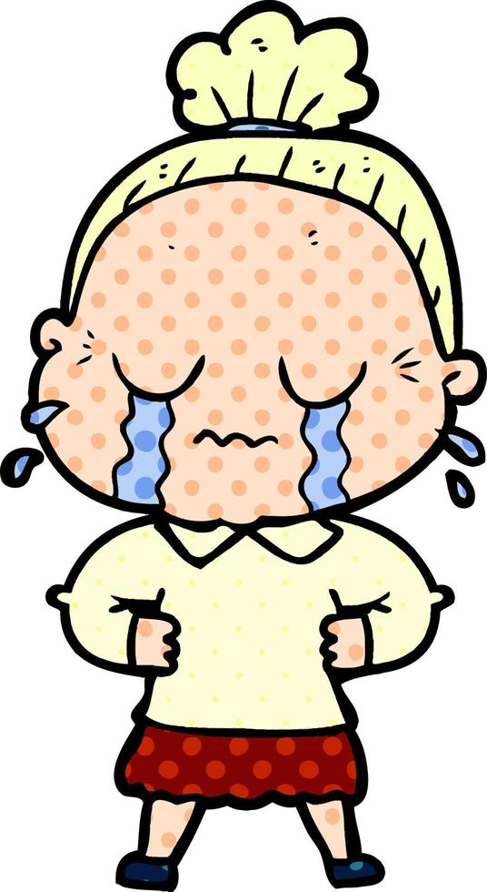 cartoon crying old lady vector