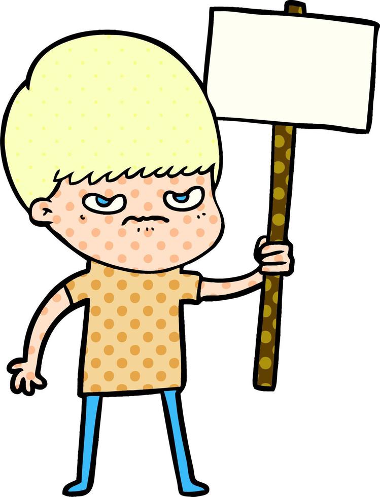 angry cartoon boy protesting vector