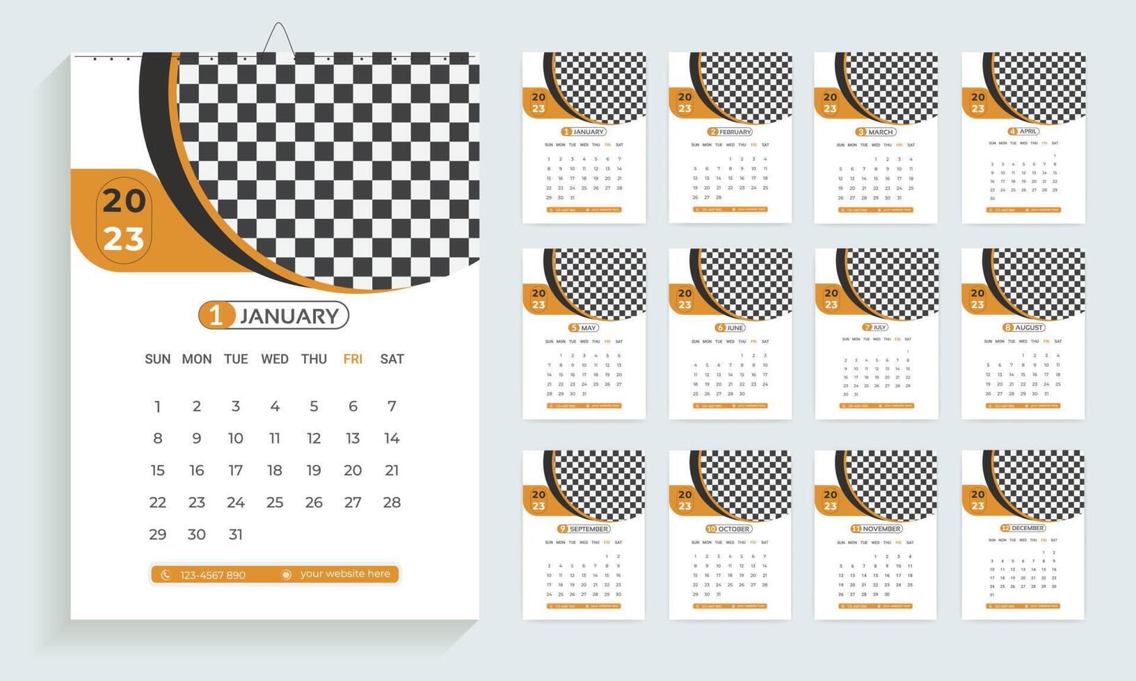 Plantilla de diseño de calendario 2023, planificador en estilo moderno y limpio, calendario de negocios u oficina. diseño de calendario de pared en inglés para el nuevo año. vector