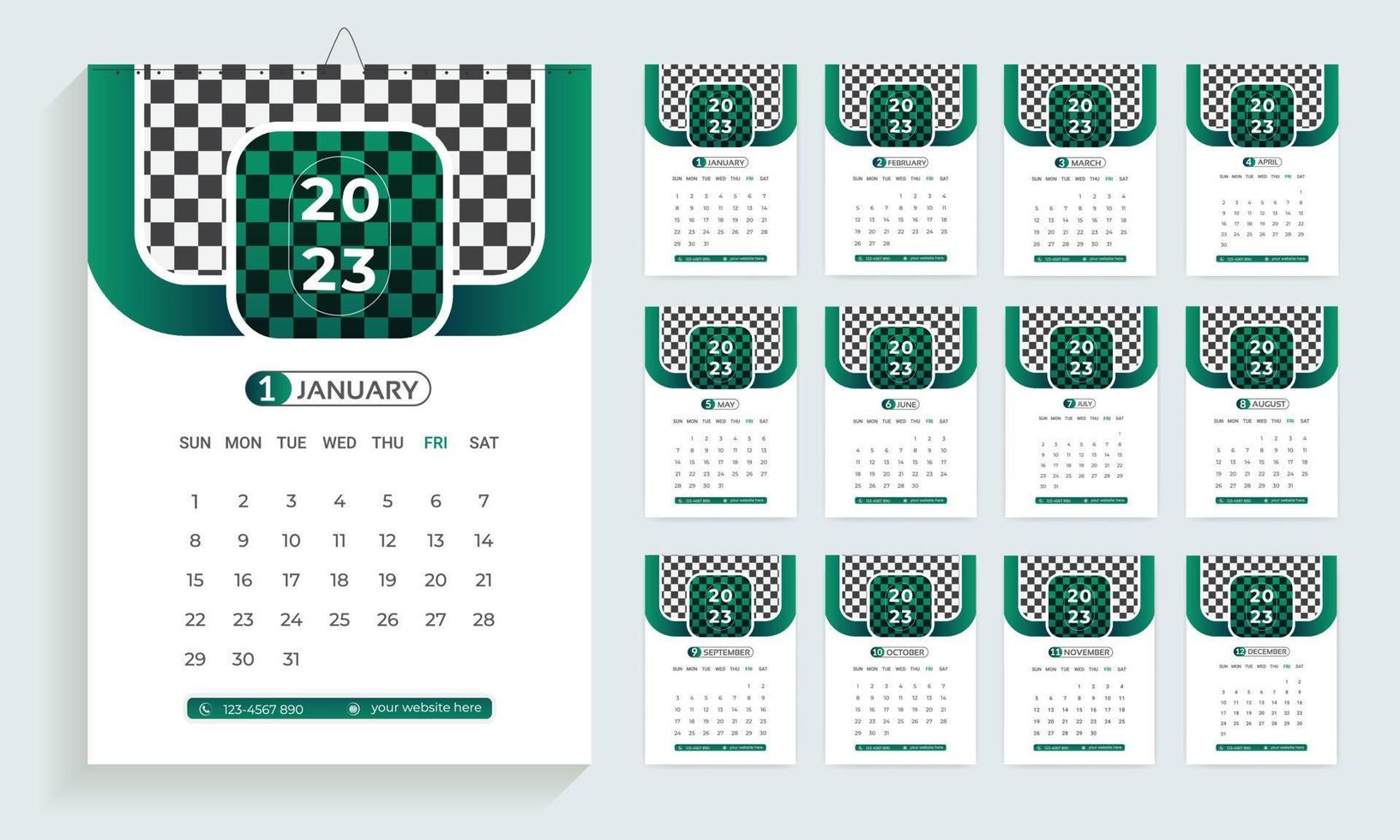 2023 calendar design template, planner in modern clean style, business or office calendar.  English wall calendar layout for the new year. vector
