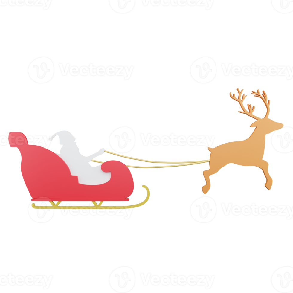 3D rendering flat design Santa sleigh and reindeer on transparent background png