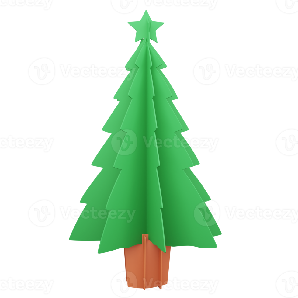 3D rendering flat design Christmas tree isolated on transparent background 2 png