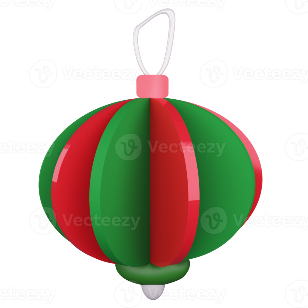 3D rendering Christmas decorated ellipse ball isolated on transparent background png