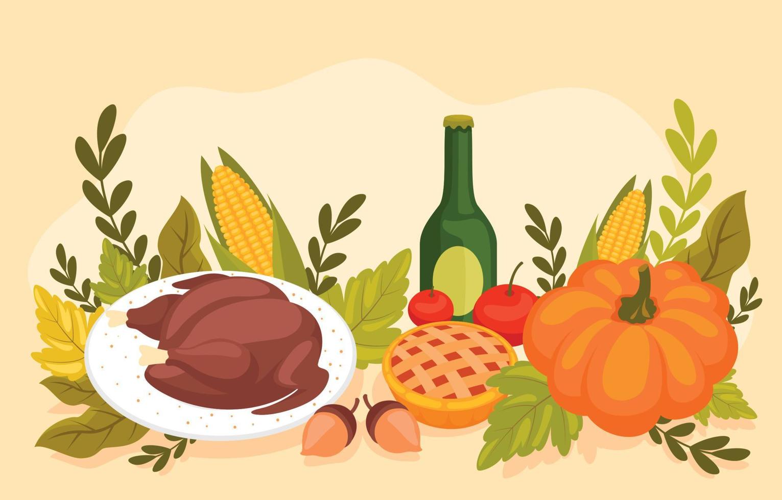 Happy Thanksgiving Food And Beverages vector