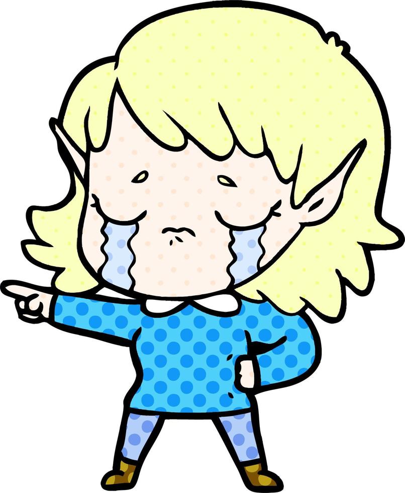 niña elfa llorando de dibujos animados vector