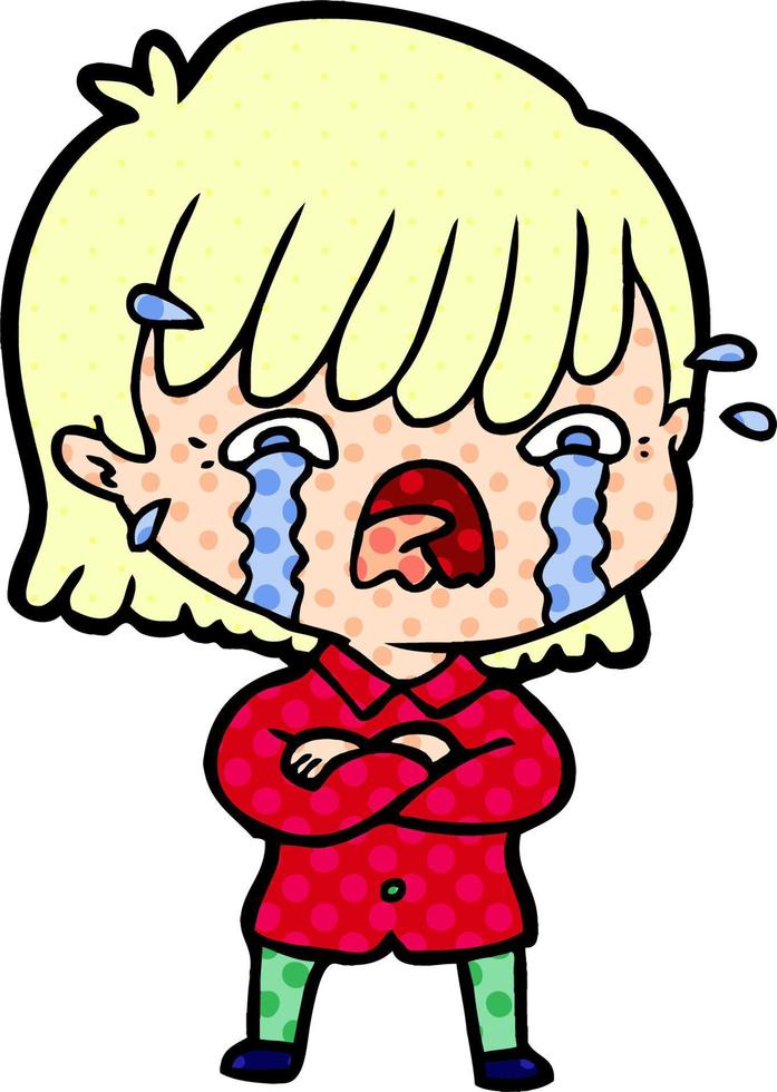 cartoon girl crying vector