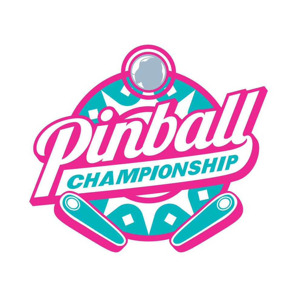 pinball juego arcade vintage retro insignia emblema hipster logo vector icono ilustración. campeonato de pinball con bola y flipper