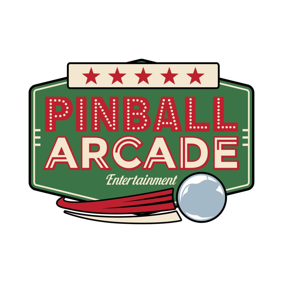 pinball juego arcade vintage retro insignia emblema hipster logo vector icono ilustración. pinball con estrella y bola