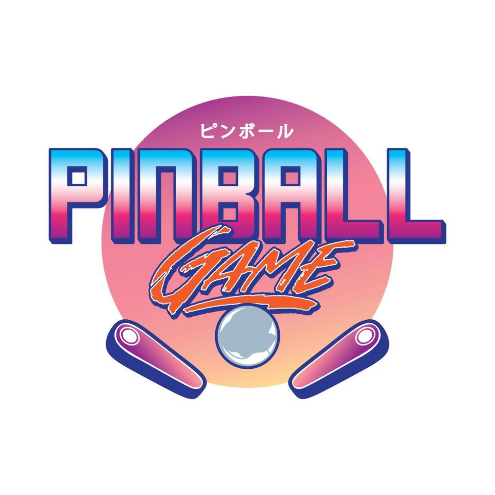 Pinball Game Arcade Vintage Retro Badge Emblem Hipster Logo Vector Icon Illustration. Pinball with Ball and Flipper