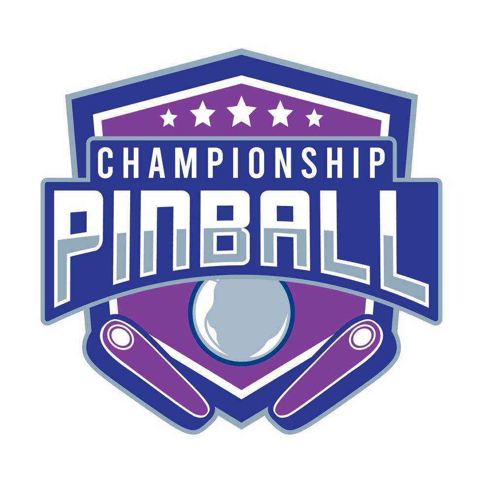 Pinball Game Arcade Vintage Retro Badge Emblem Hipster Logo Vector Icon Illustration. Pinball Championship with Star, Ball and Flipper