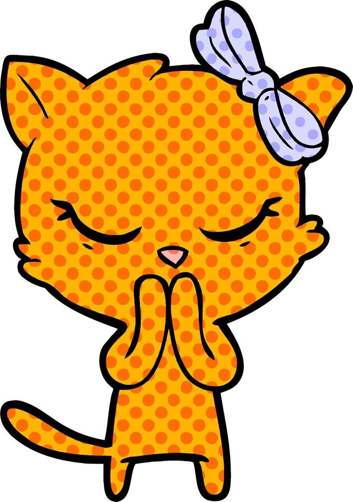 cute cartoon cat with bow vector