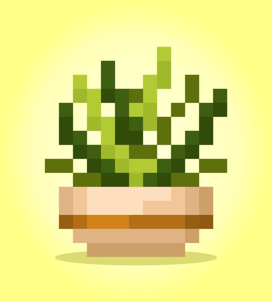 8 bit pixel succulent tree. natural object for game assets in vector illustration.