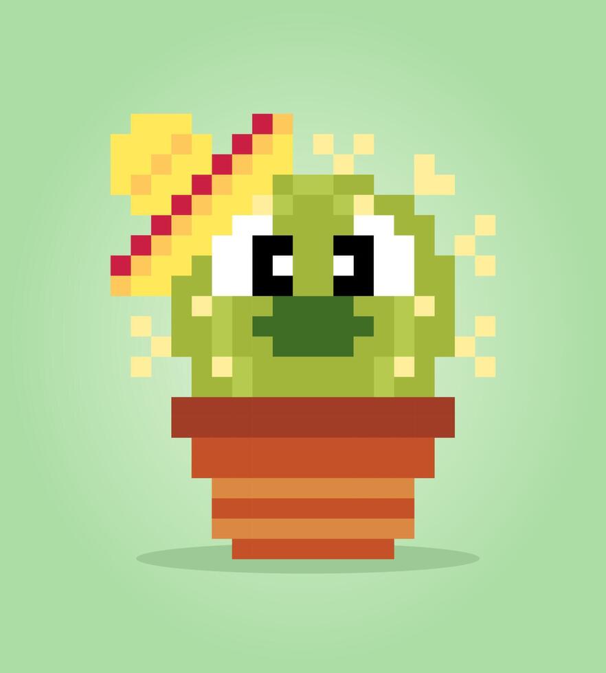 8 bit pixel cactus tree. natural object for game assets in vector illustration.