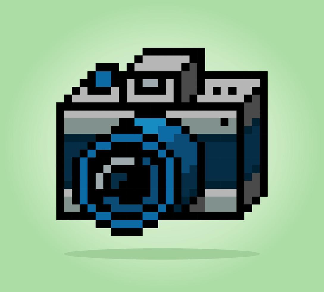 Vintage 8 bit camera pixel art. Vector illustration of camera cross stitch pattern.