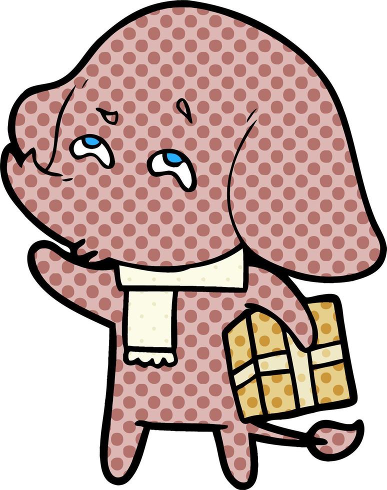 cartoon elephant with gift remembering vector