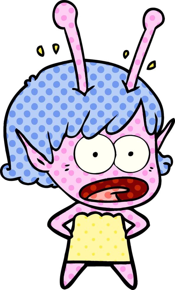 cartoon shocked alien girl vector