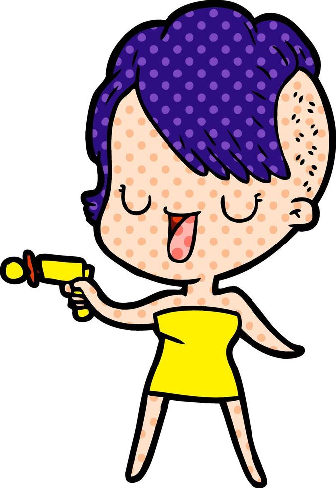 cute cartoon girl with hipster haircut vector