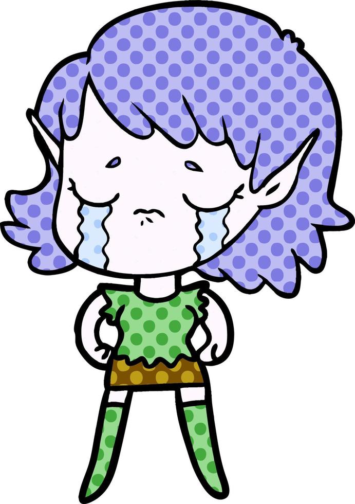 cartoon crying elf girl vector