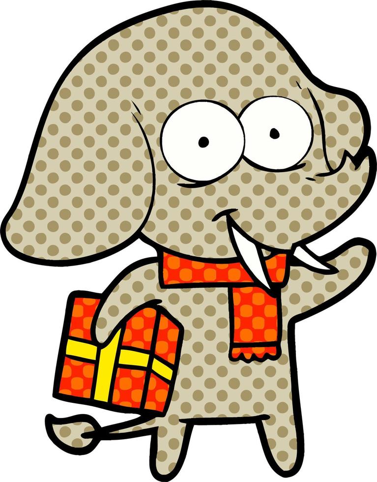 happy cartoon elephant with present vector