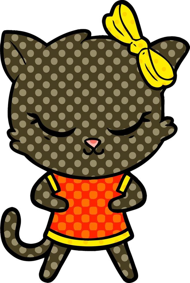 lindo gato de dibujos animados con arco vector