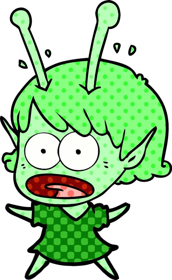 cartoon shocked alien girl vector