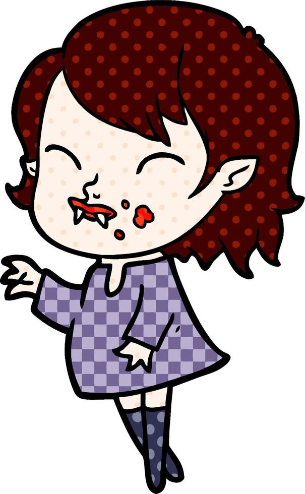 cartoon vampire girl with blood on cheek vector