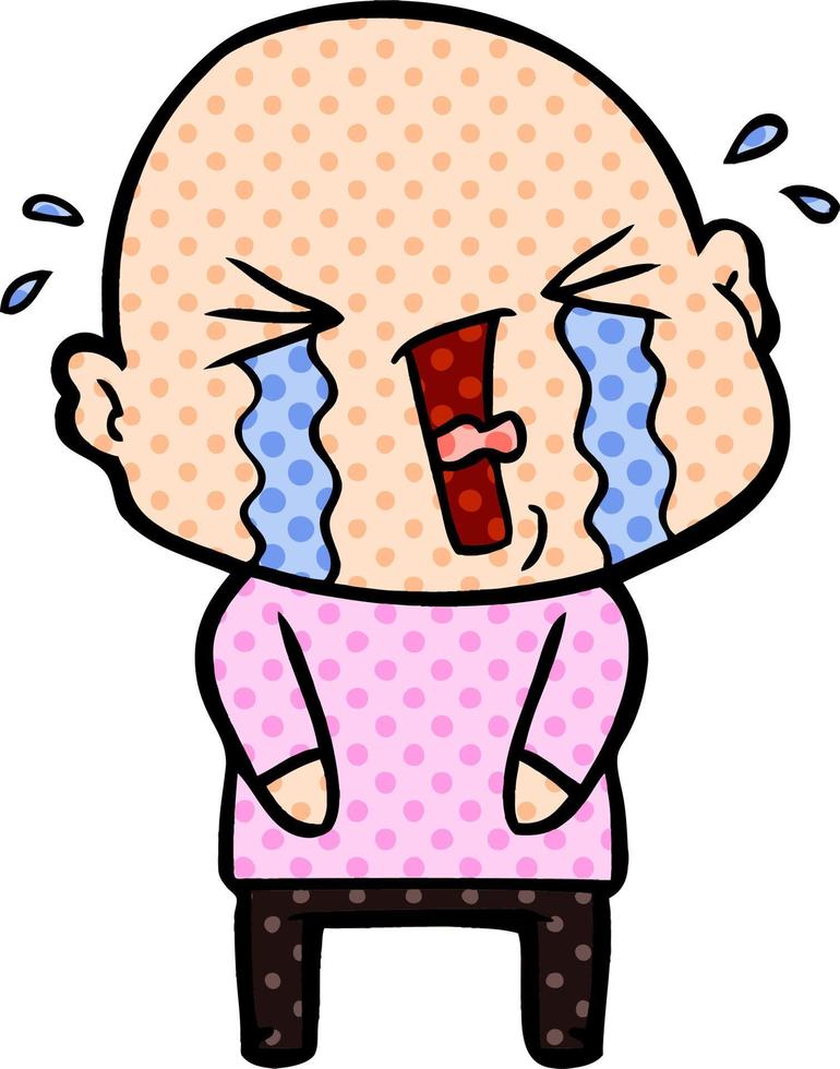 cartoon crying bald man vector