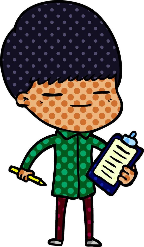 cartoon smug boy with clip board vector