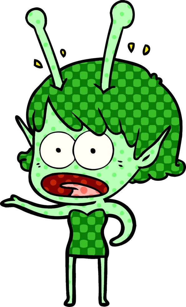 cartoon shocked alien girl vector