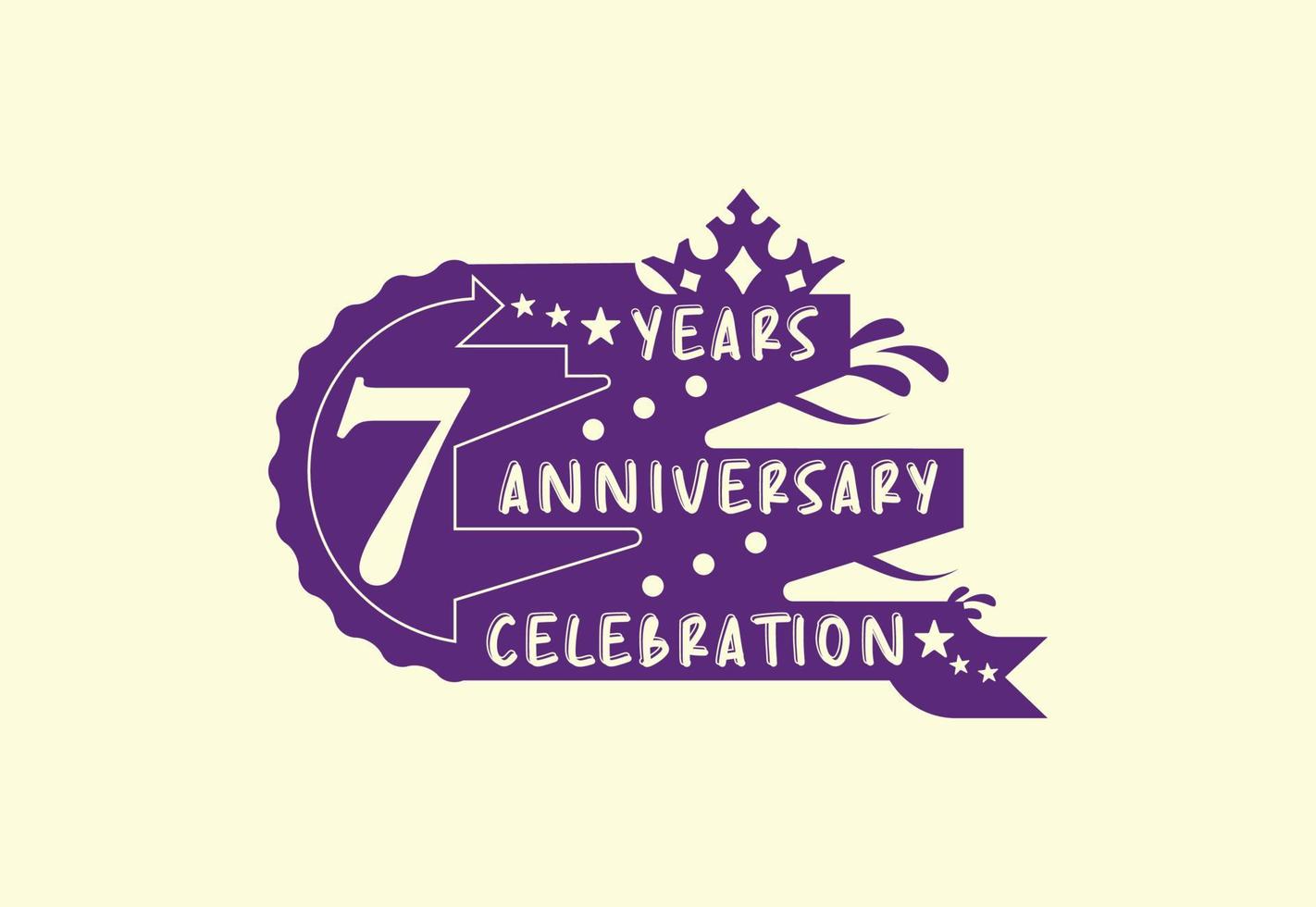 Diseño de logotipo y pegatina de celebración de aniversario de 7 años. vector