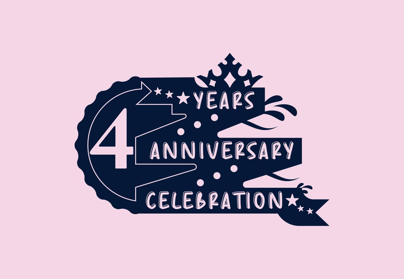Diseño de logotipo y pegatina de celebración de aniversario de 4 años. vector