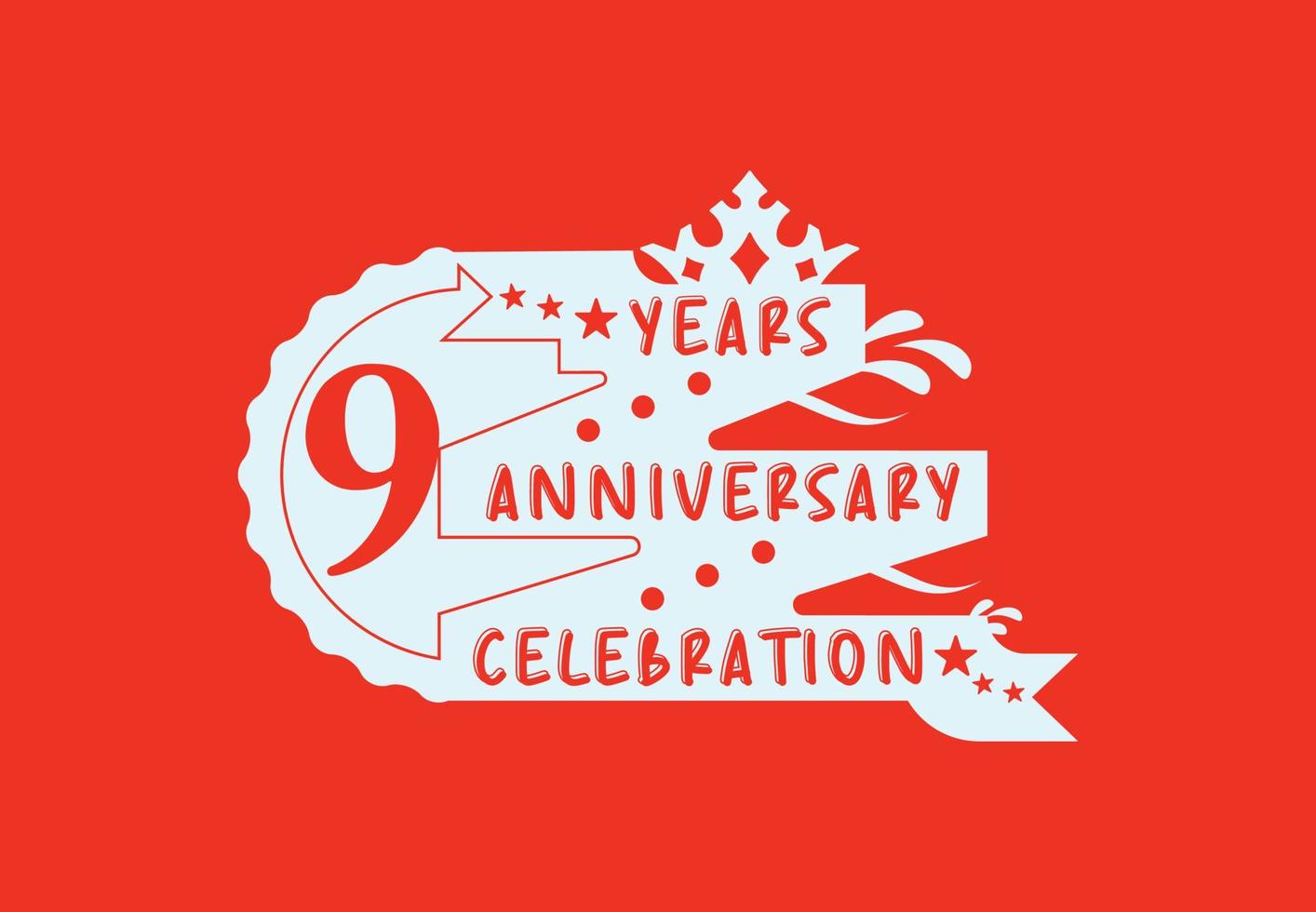 9 years anniversary celebration logo and sticker design vector