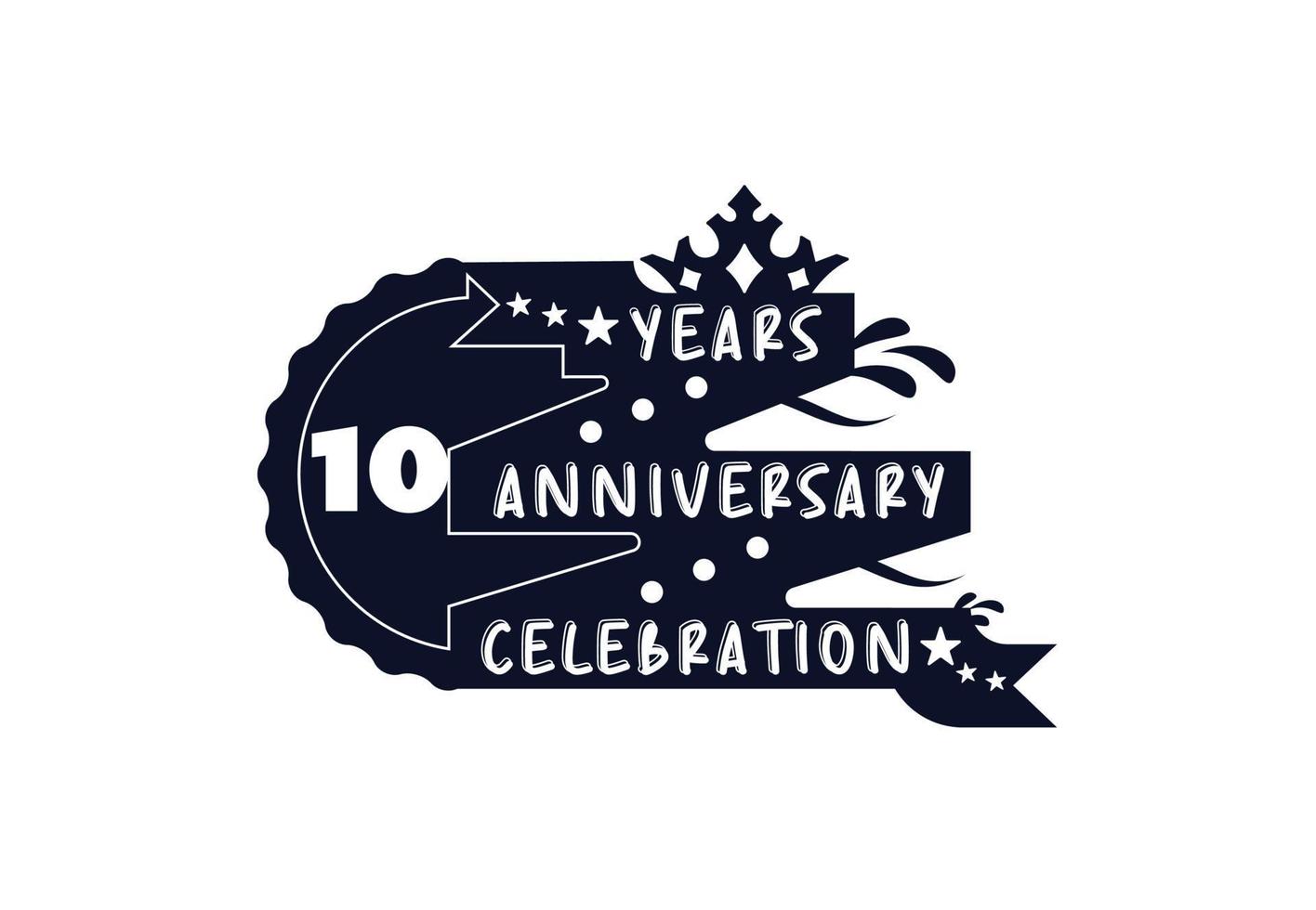 Diseño de logotipo y pegatina de celebración de aniversario de 10 años vector