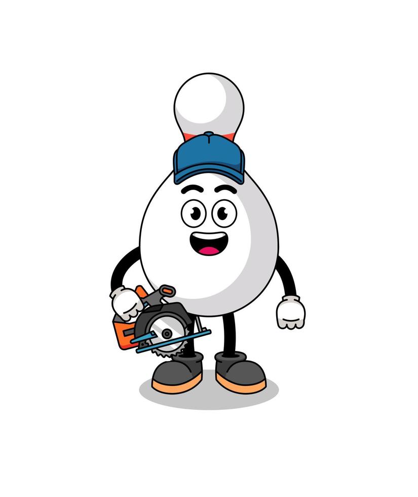 Cartoon Illustration of bowling pin as a woodworker vector