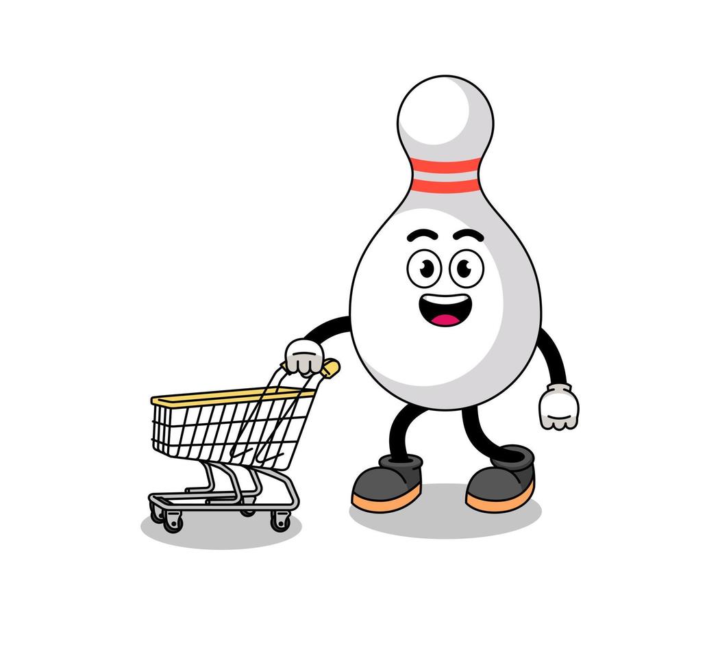 Cartoon of bowling pin holding a shopping trolley vector