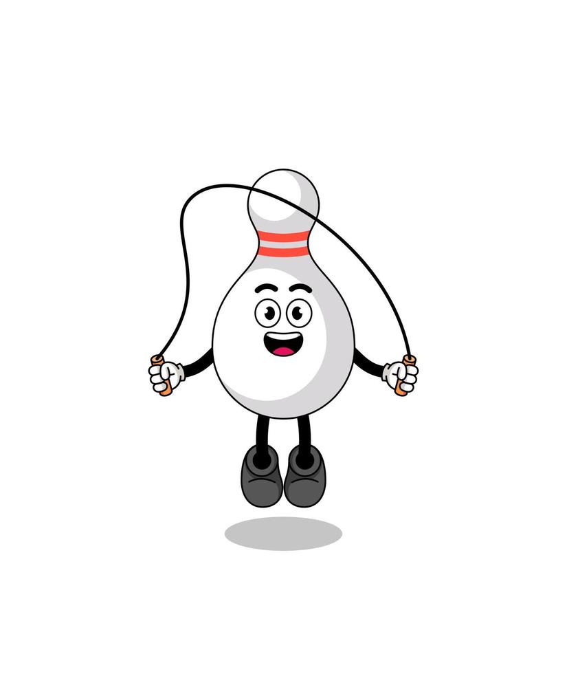 bowling pin mascot cartoon is playing skipping rope vector